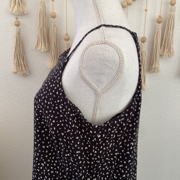 Old Navy linen dress black white dot pattern medium high neck halter sheath - Picture 11 of 15
